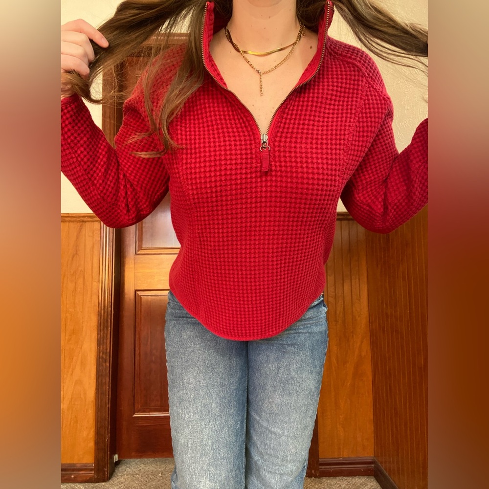 Large Cabela’s Waffle Knit Quarter Zip Crew neck
